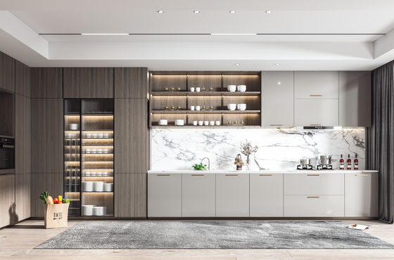 Space Saving Acrylic Kitchen Cabinet With LED Lights And Complete Basin Accessories