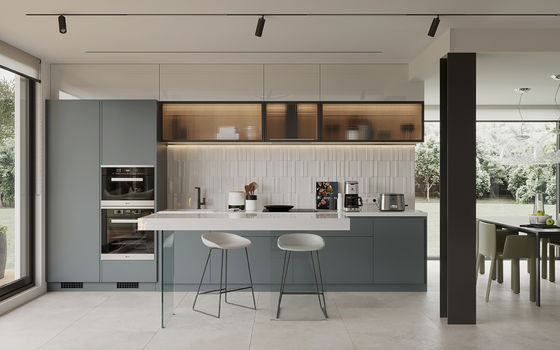 L Shaped Ready To Assemble High Gloss Lacquer Kitchen Cabinets For Apartment
