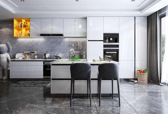 Modern Home Bar Stone Countertop Marble Top High Glossy Kitchen Cabinets