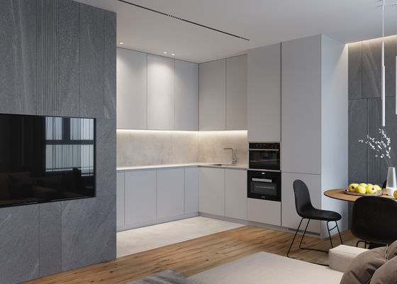 Hotel Modern Kitchen Cabinet With Laminate Door Finish And Particle Board Carcass