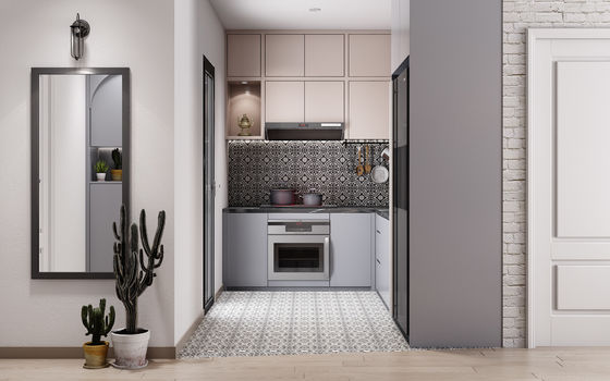 Modern U Shape Kitchen Furniture With MDF Matte Lacquer Countertop Island