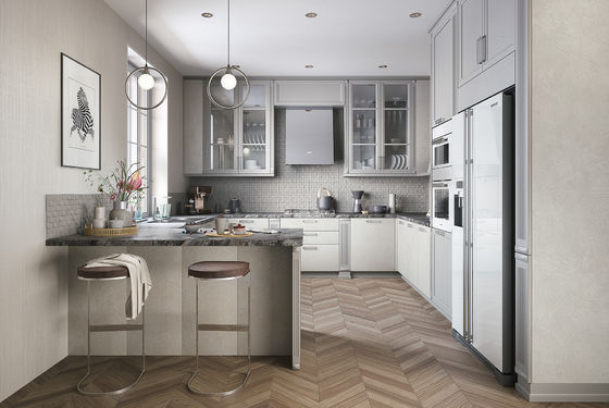 Modern U Shape Kitchen Furniture With MDF Matte Lacquer Countertop Island