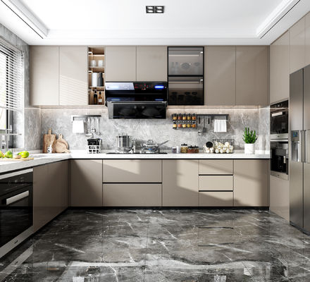Modern U Shape Kitchen Furniture With MDF Matte Lacquer Countertop Island