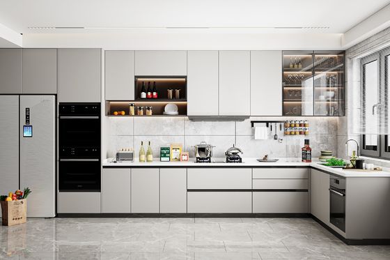 L Shape Kitchen Pastoral Style Wood Home Cabinet Wooden Storage Apartments