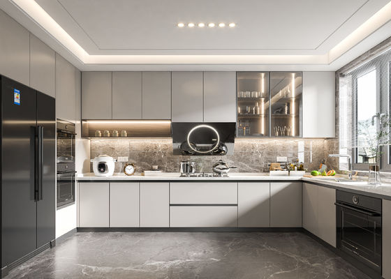 Customized Lacquer Kitchen Furniture L Shape Wooden Modular Kitchen Cabinets