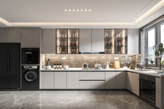 Customized Lacquer Kitchen Furniture L Shape Wooden Modular Kitchen Cabinets