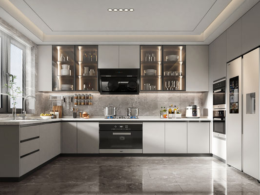 Customized Lacquer Kitchen Furniture L Shape Wooden Modular Kitchen Cabinets