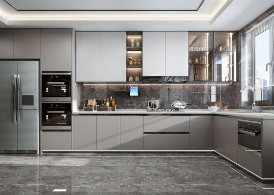 Modern Kitchen Cabinet With Marble Countertop And Solid Wood Door Material