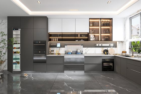 Modern Kitchen Cabinet With Marble Countertop And Solid Wood Door Material