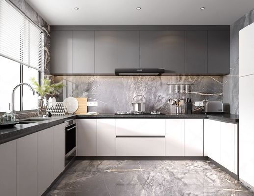 Modern Kitchen Cabinet With Marble Countertop And Solid Wood Door Material