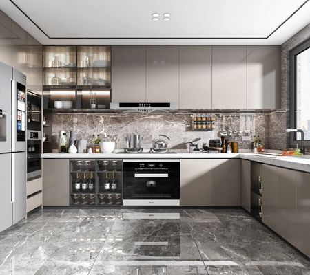 Modern Kitchen Cabinet With Marble Countertop And Solid Wood Door Material