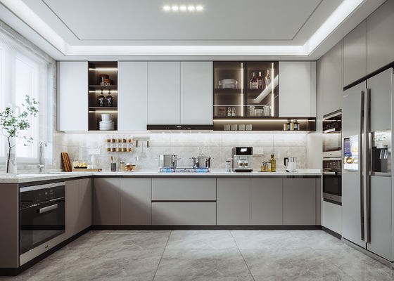 Modern Kitchen Cabinet With Marble Countertop And Solid Wood Door Material