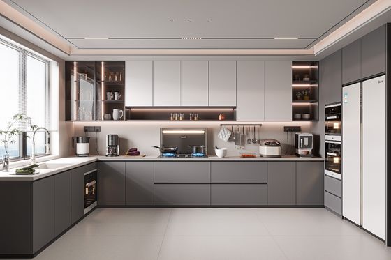 Modern Kitchen Cabinet With Marble Countertop And Solid Wood Door Material