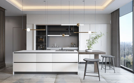 Particle Board Modern Wooden Matt Lacquer Finished Grey Kitchen Cabinet
