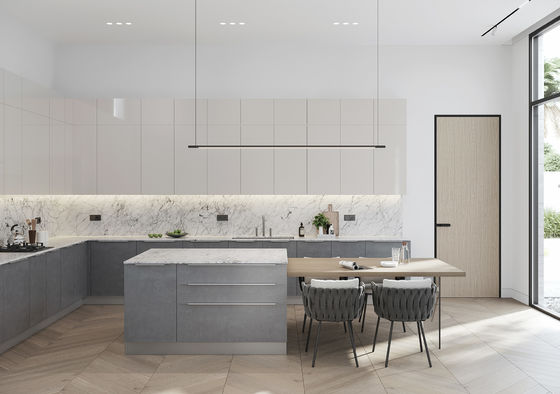 Particle Board Modern Wooden Matt Lacquer Finished Grey Kitchen Cabinet