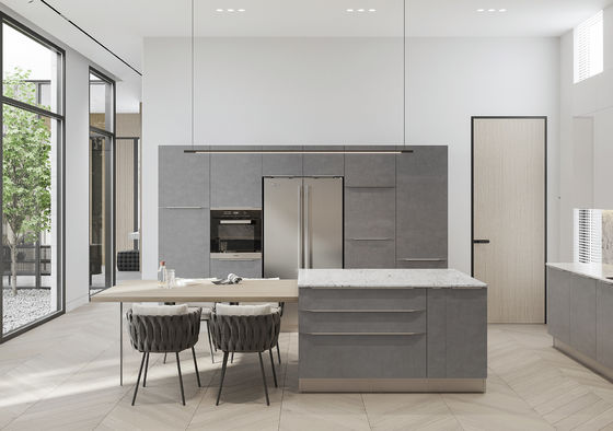 Particle Board Modern Wooden Matt Lacquer Finished Grey Kitchen Cabinet
