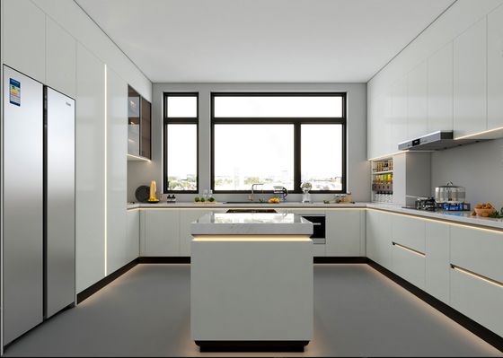 Melamine Lacquer Kitchen Cabinets With Handle Design Customized Kitchen