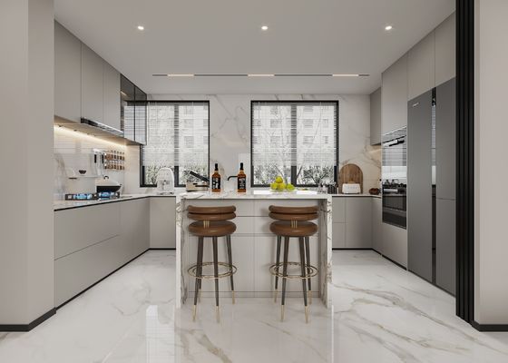 Melamine Lacquer Kitchen Cabinets With Handle Design Customized Kitchen