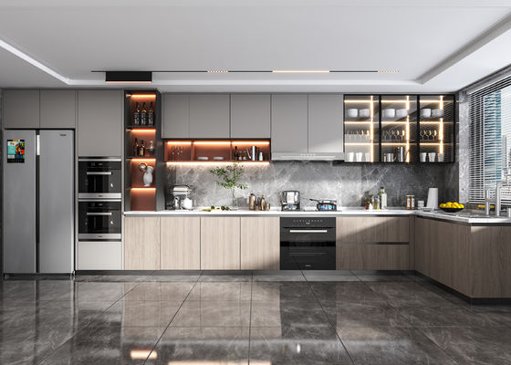 Wholesale Wooden Furniture  Custom Made Modular Flat Edge Kitchen Cabinets