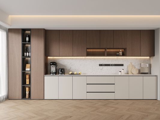 Plywood Kitchen Cabinet With Microwave & Handle Design Modern Custom Furniture