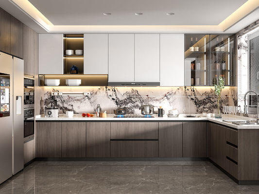 Plywood Kitchen Cabinet With Microwave & Handle Design Modern Custom Furniture