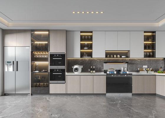 Plywood Kitchen Cabinet With Microwave & Handle Design Modern Custom Furniture