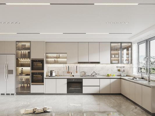 Handless Kitchen Cabinet Set Complete MDF Matt Wood Panel Stainless Steel Sink