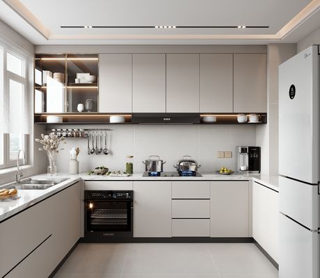 Handless Kitchen Cabinet Set Complete MDF Matt Wood Panel Stainless Steel Sink