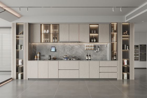 Handless Kitchen Cabinet Set Complete MDF Matt Wood Panel Stainless Steel Sink