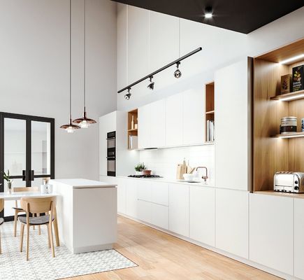 Modern Plywood Kitchen Cupboard Set HPL Fireproof Solid Wood Cabinet