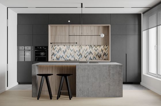Custom Wooden Kitchens Furniture Moderne Walnut Solid Wood Kitchen Cabinets