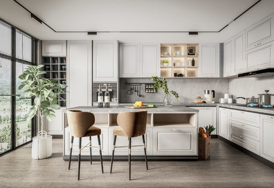Custom Wooden Kitchens Furniture Moderne Walnut Solid Wood Kitchen Cabinets