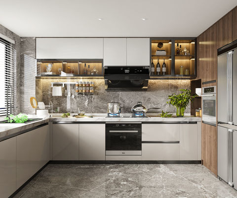 Custom Modern Kitchen Cabinet With Hardware And Particle Board Door Material