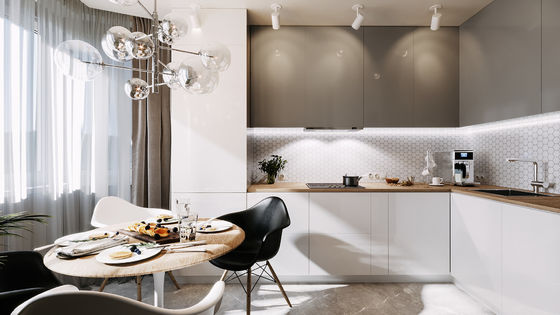 Modern Complete Kitchen Furniture Modular MDF Cabinets Backsplash Drawer Basket