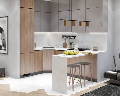 Classic Wood Kitchen Cabinet Customized Wood Grain Villa Kitchen Cabinet
