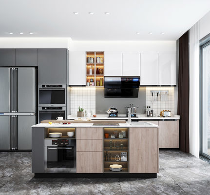 Classic Wood Kitchen Cabinet Customized Wood Grain Villa Kitchen Cabinet