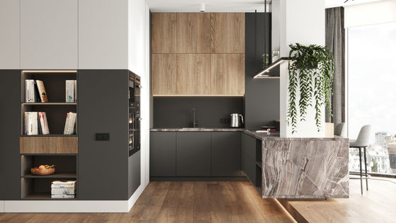 Classic Wood Kitchen Cabinet Customized Wood Grain Villa Kitchen Cabinet