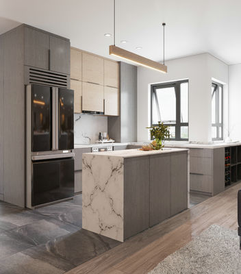 Modern Quartz Countertop Kitchen Cabinet With Island Oak Wood Kitchen Cabinet