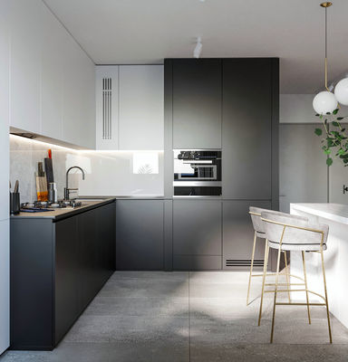 Modern Quartz Countertop Kitchen Cabinet With Island Oak Wood Kitchen Cabinet