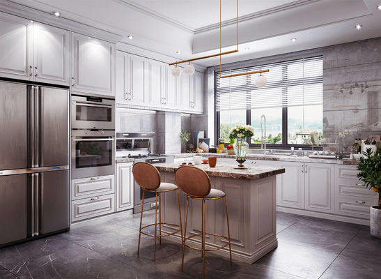 Modern Light Luxury Design Kitchen Wood Melaine Kitchen Cabinet With Island