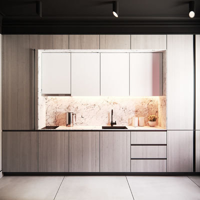 Modern Light Luxury Design Kitchen Wood Melaine Kitchen Cabinet With Island