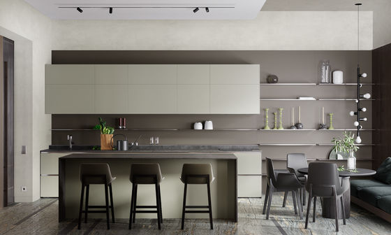 Modern Light Luxury Design Kitchen Wood Melaine Kitchen Cabinet With Island