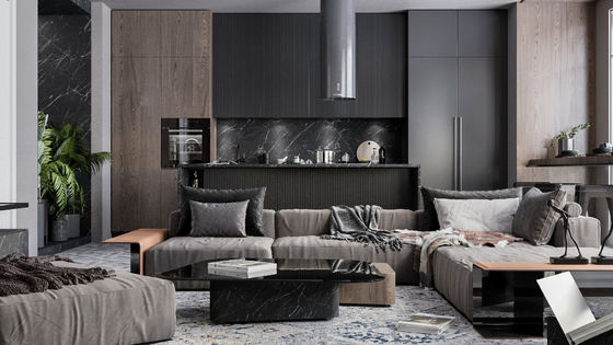 Modern Light Luxury Design Kitchen Wood Melaine Kitchen Cabinet With Island