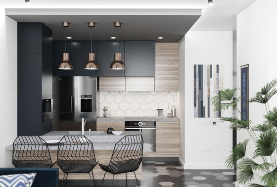 Kitchen Furniture Custom Home Modular Wood Grain Kitchen Cabinet Modern
