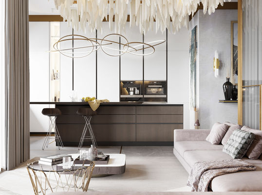 Kitchen Furniture Custom Home Modular Wood Grain Kitchen Cabinet Modern