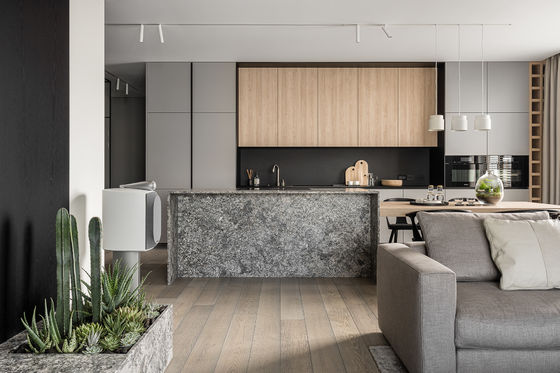 Kitchen Furniture Custom Home Modular Wood Grain Kitchen Cabinet Modern