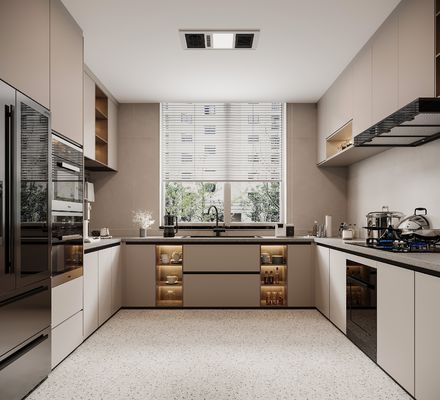 Hotel Modern Kitchen Cabinet With DTC Hardware And Particle Board Carcass