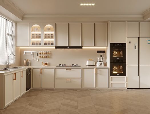 Lacquer Modern Kitchen Wall Cabinet Beige And Grey Color For Uganda