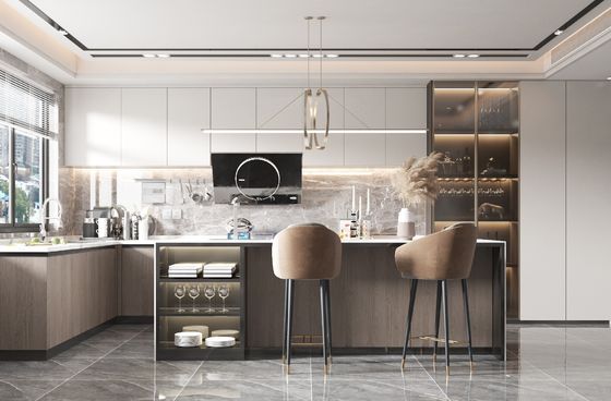 Lacquer Modern Kitchen Wall Cabinet Beige And Grey Color For Uganda