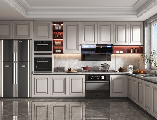 Lacquer Modern Kitchen Wall Cabinet Beige And Grey Color For Uganda